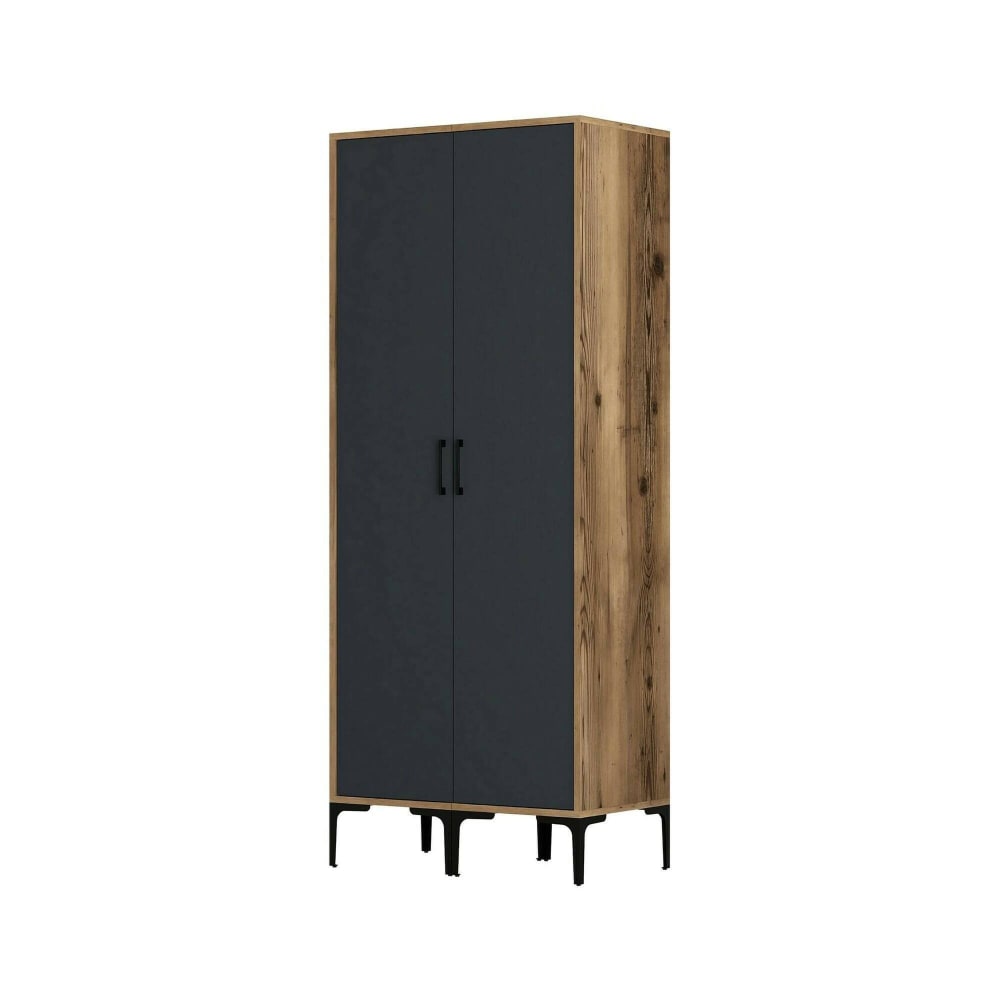 Armoire 2 portes effet bois beige, anthracite 80x201  cm