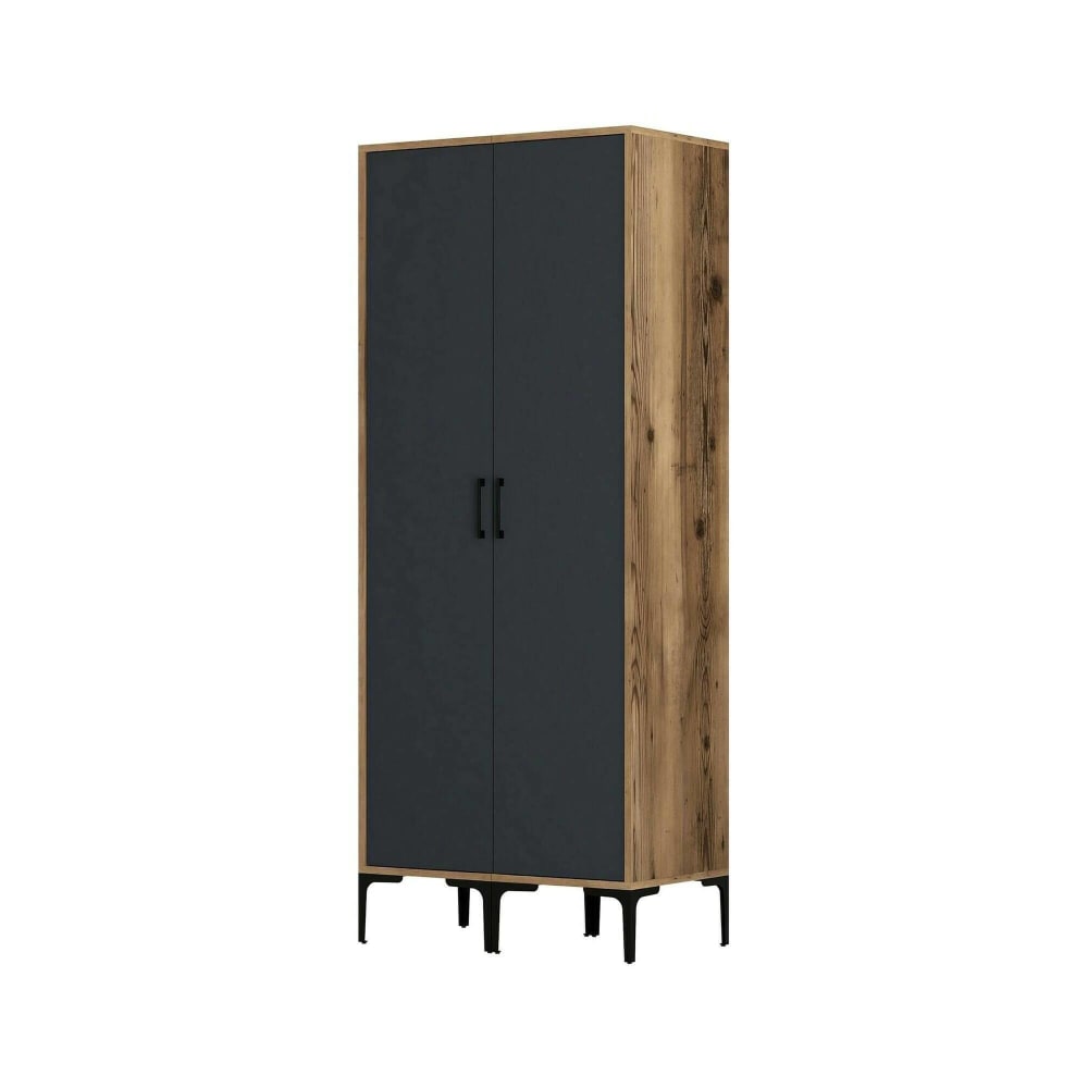 Dmora Kleiderschrank 2 Türen Holzeffekt walnuss, anthrazit 80x201 cm style modern Braun Holz