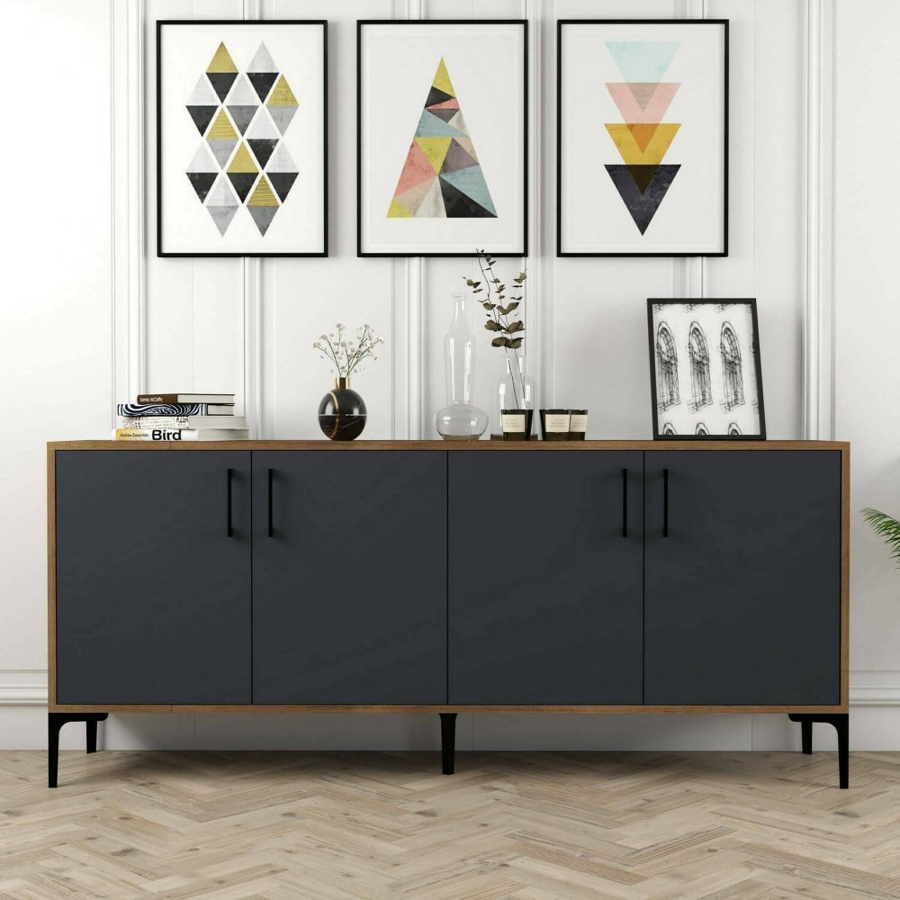 Buffet effet bois beige, anthracite 180x35 cm - Maisons du Monde