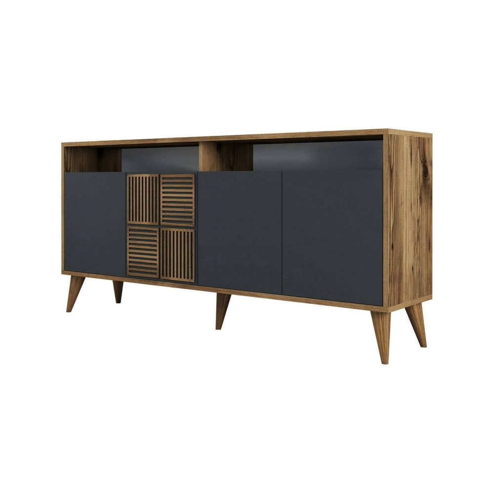 Dmora Kommode Holzeffekt walnuss, anthrazit 160x35 cm style modern Braun Holz