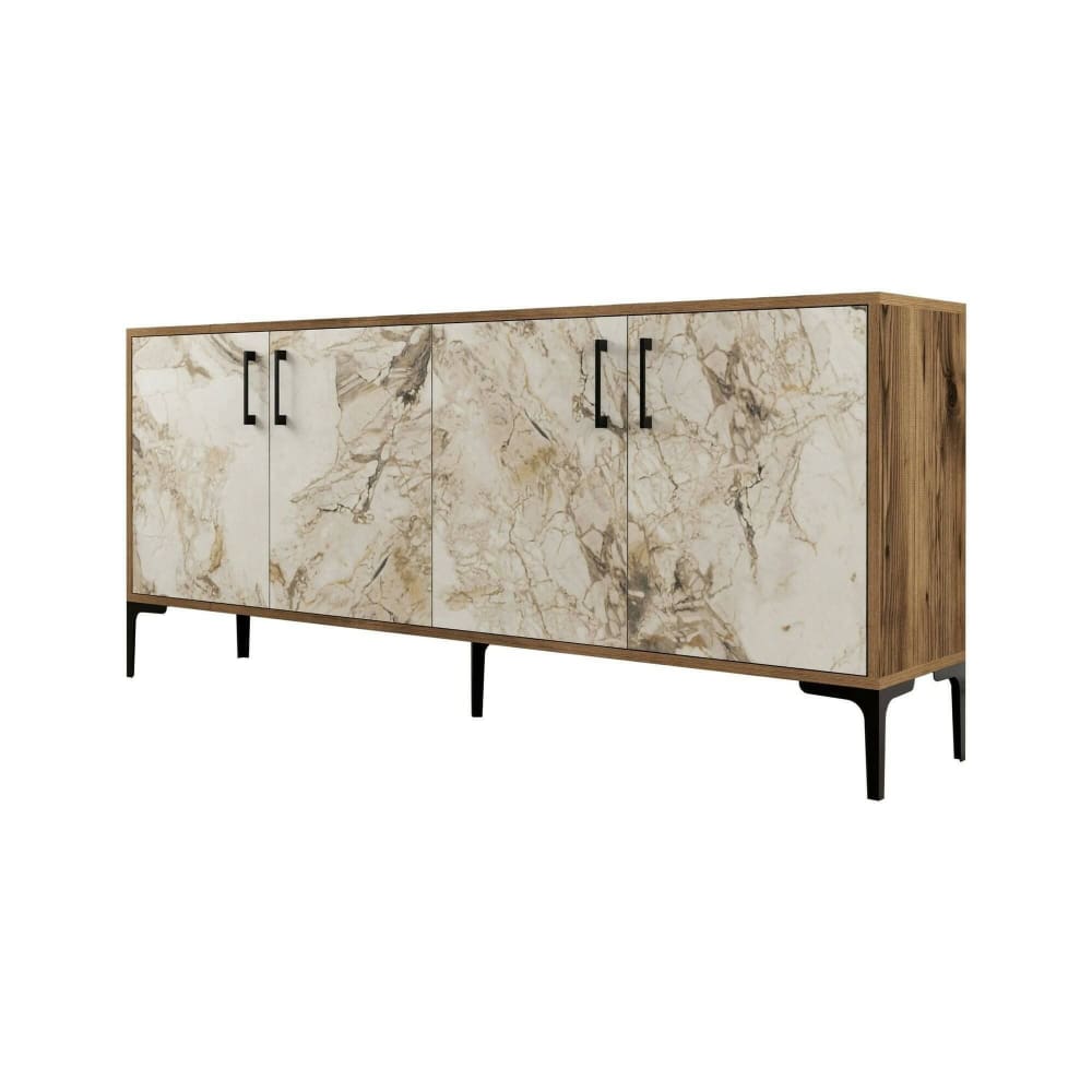 Dmora Kommode Holzeffekt walnuss, weißer marmor 180x35 cm style modern Braun Holz
