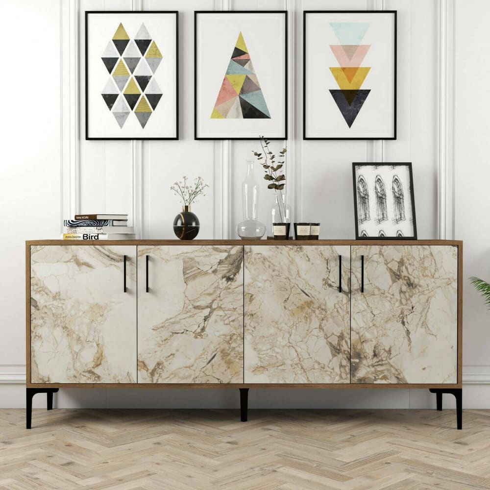 Kommode Holzeffekt walnuss, weißer marmor 180x35 cm - Maisons Du