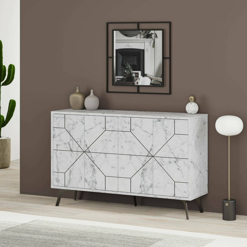 Buffet effet bois marbre blanc 123x35  cm