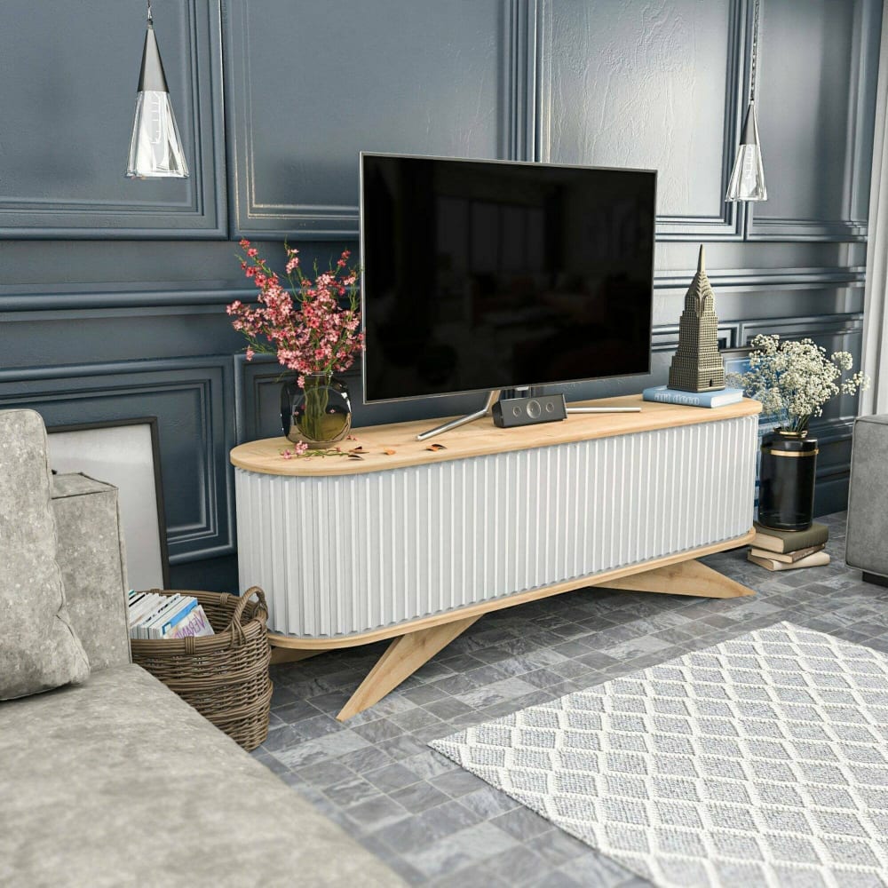 Meuble tv effet bois beige, blanc 180x43 cm - Maisons du Monde