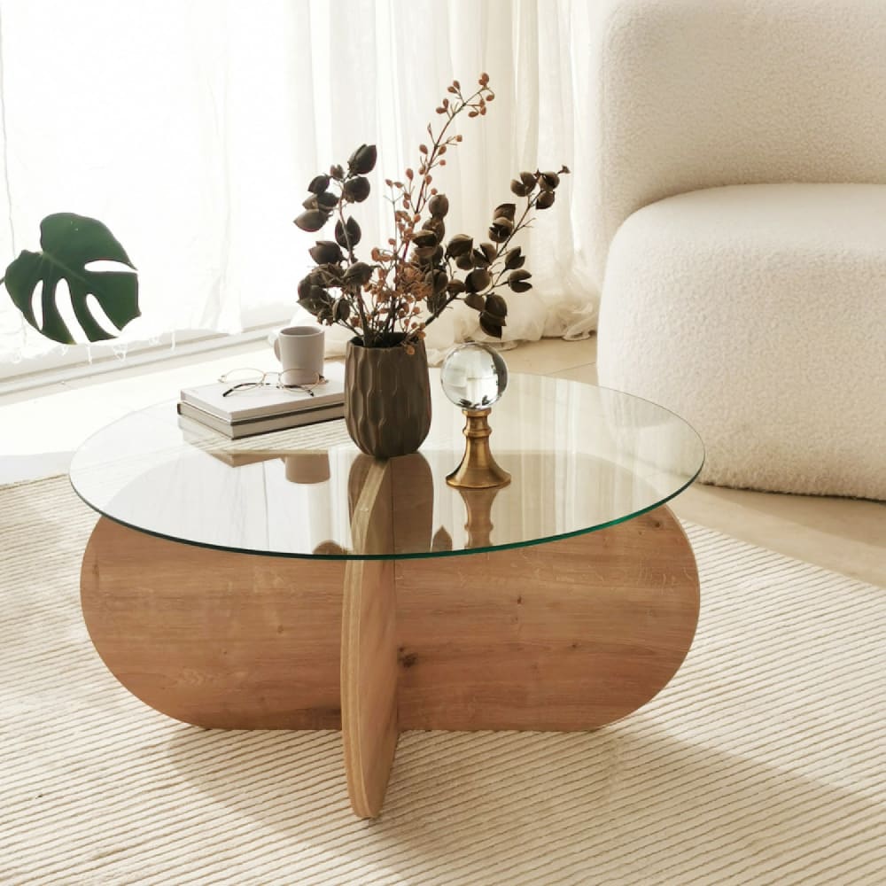 Concept Usine Couchtisch aus Holz mit Glasplatte style modern Braun Holz