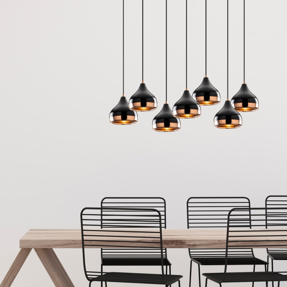 Concept Usine Hängelampe aus Draht mit 7 Lampen in Schwarz und Kupfer style modern Schwarz Metall
