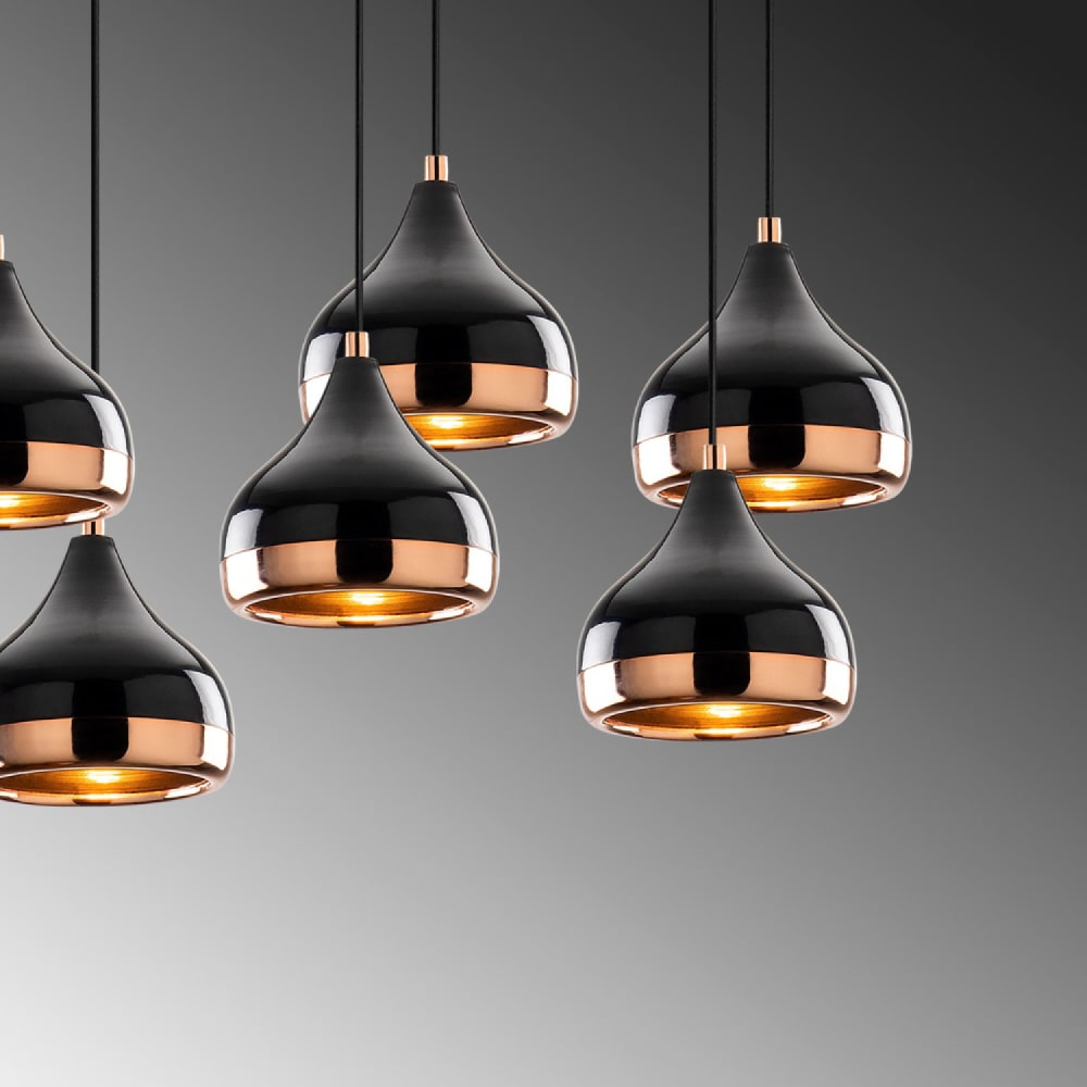 Suspension filaire noire et cuivrée 7 lampes — vue 4