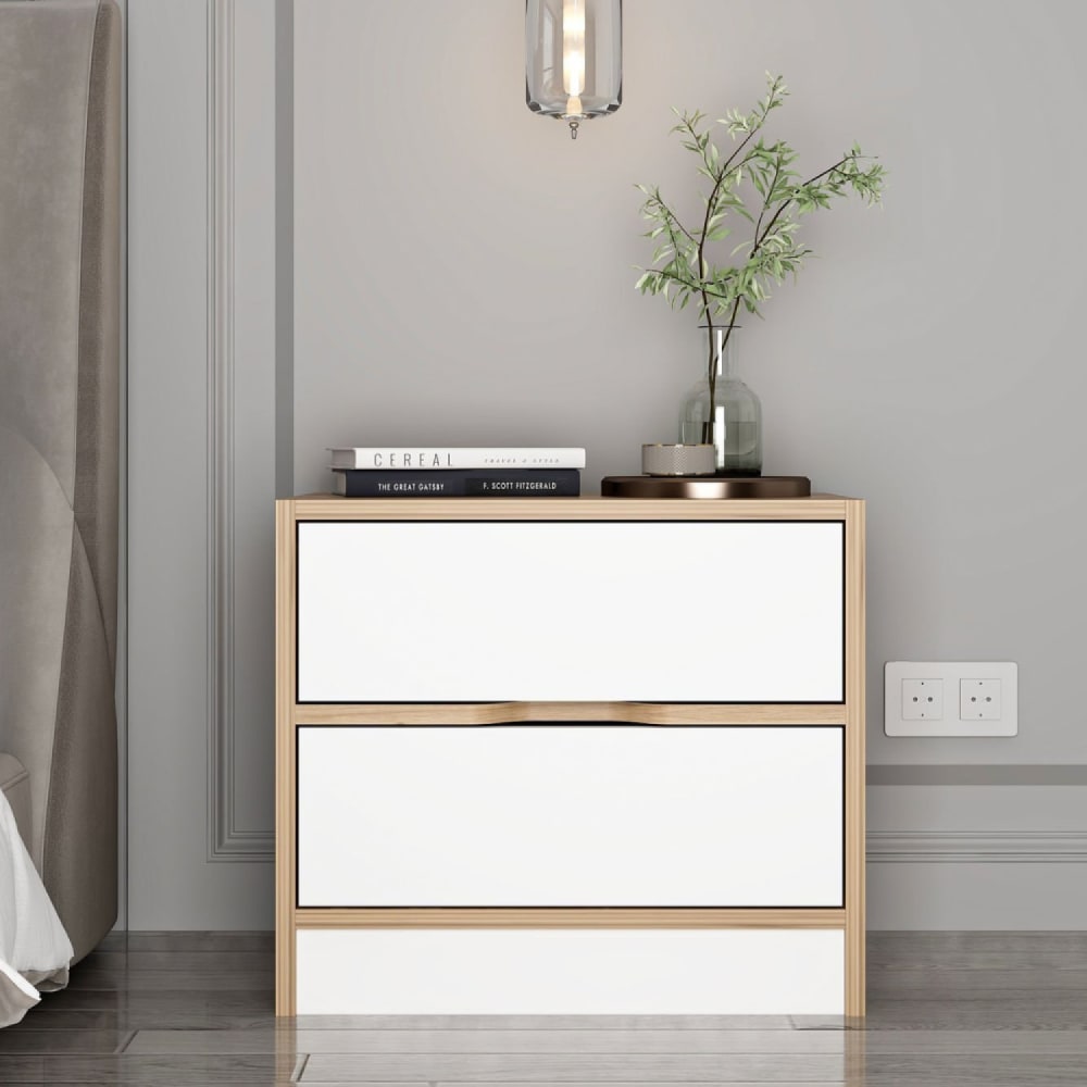 Concept Usine Nachttisch Holz und Weiß 2 Schubladen style modern Weiß Holz