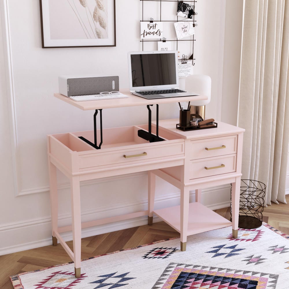 Loft24 Schreibtisch mit Lifttop, rosa Rot Spanplatte