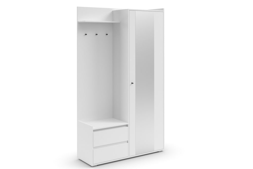 Armoire avec miroir et 2 portes en mélaminé blanc