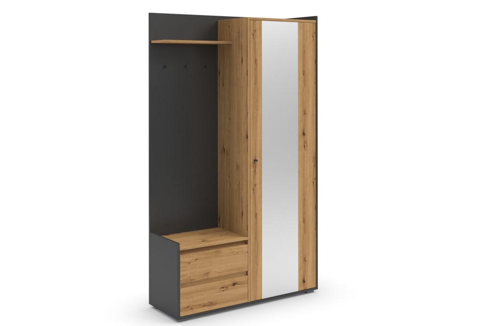 Armario con espejo y 2 puertas en efecto roble gris