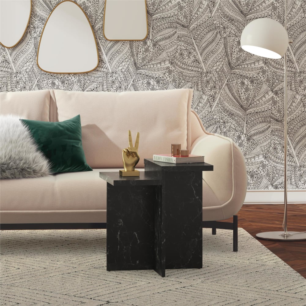Loft24 Couchtisch in Marmoroptik, schwarz - Spanplatte