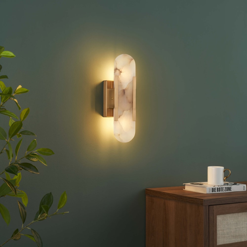 Applique en métal et albâtre Blanc et doré 35.5 cm