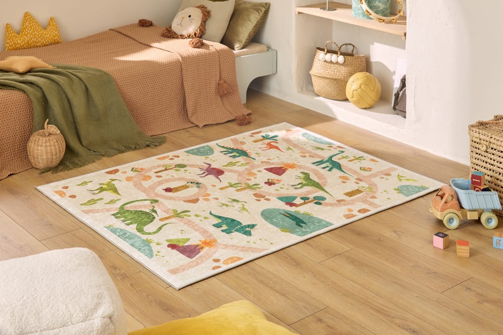 Tapis enfant lavable en machine à motif dinosaure - Beige - 160x230 (Nazar) - Image 1