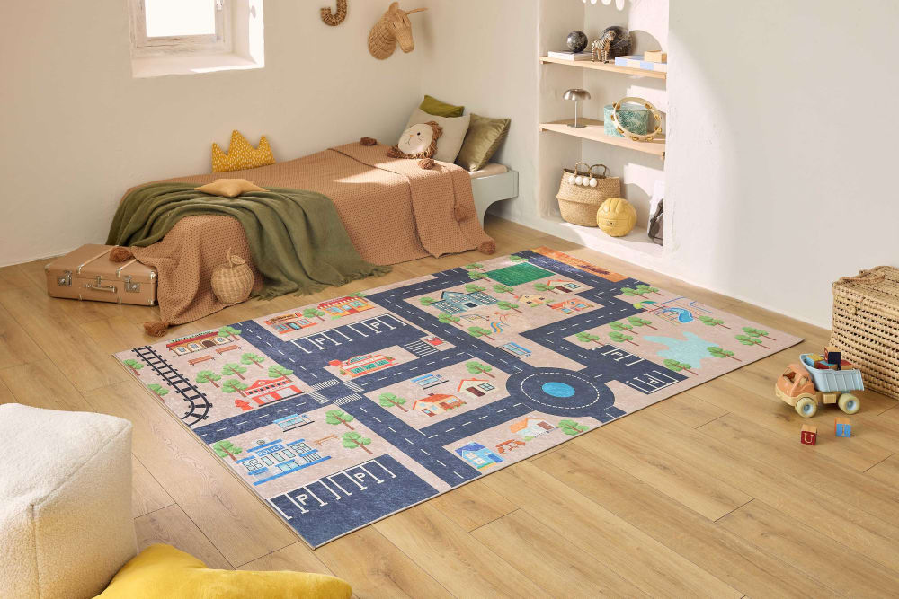 Tapis enfant lavable en machine à motif circuit - Beige - 160x230 (Nazar) - Image 1