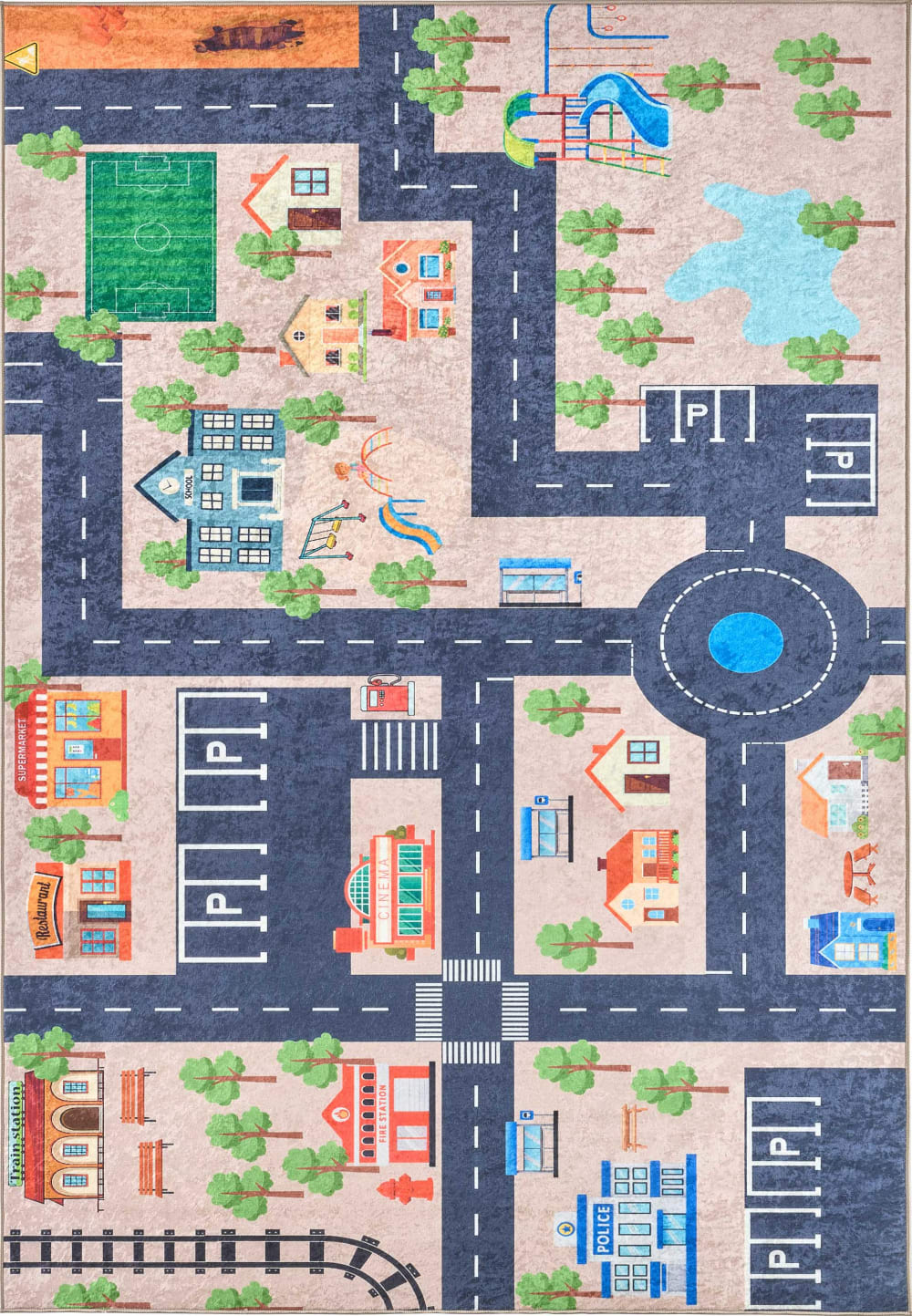 Tapis enfant lavable en machine à motif circuit - Beige - 120x160