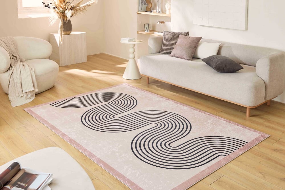 Tapis lavable en machine à motif vague - beige - 120x160 — vue 3