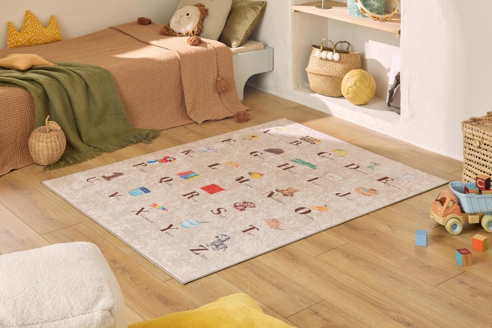 Tapis enfant lavable en machine à motif alphabet - Beige - 120x160 (Nazar) - Image 1