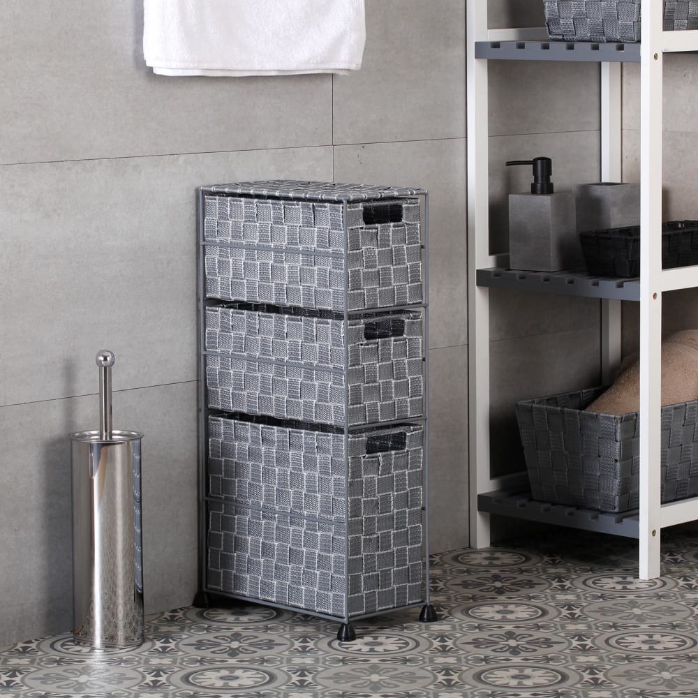 Etagère de salle de bain avec 3 paniers gris - Maisons du Monde