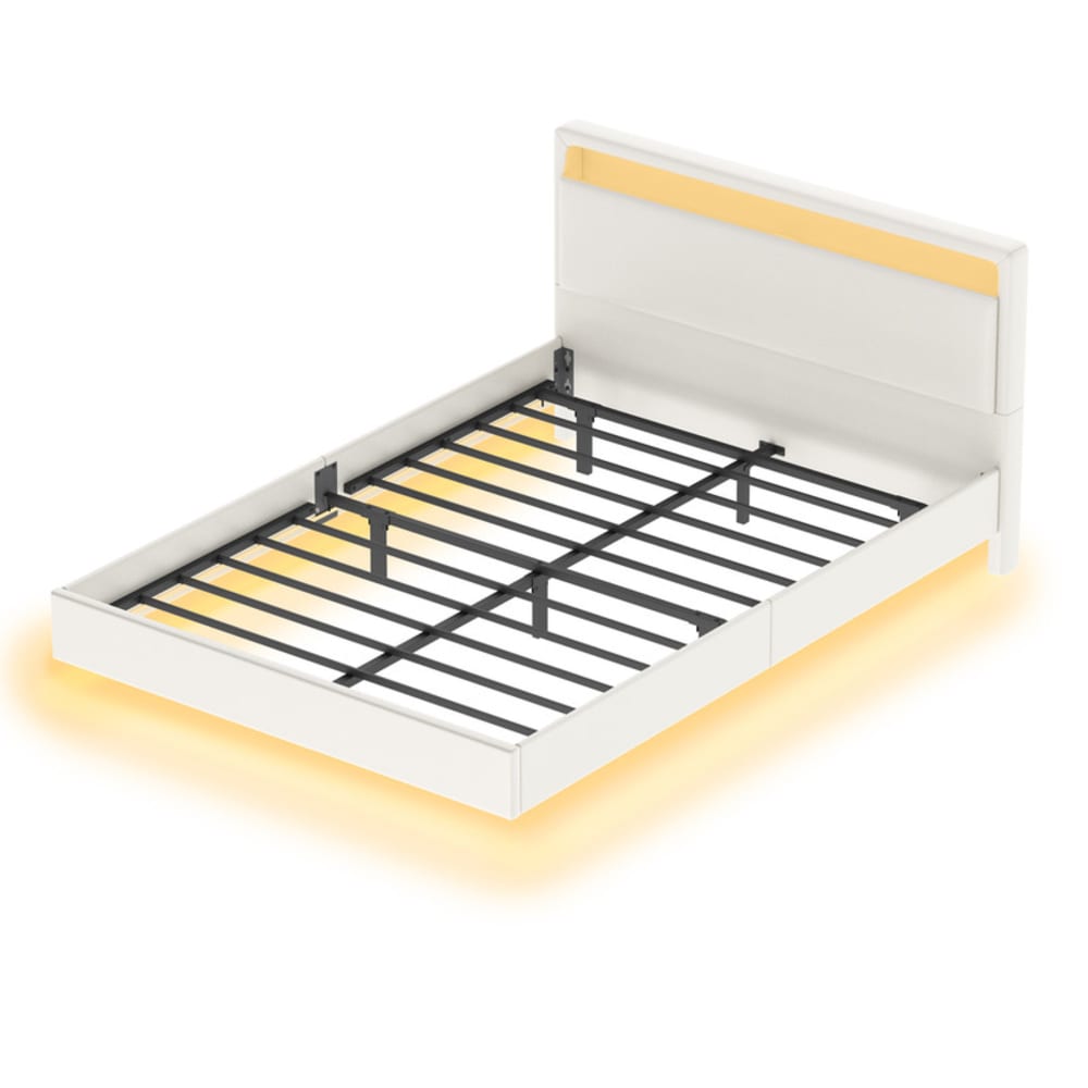 Lit double 140 x 190 cm avec tête de lit blanc nuage