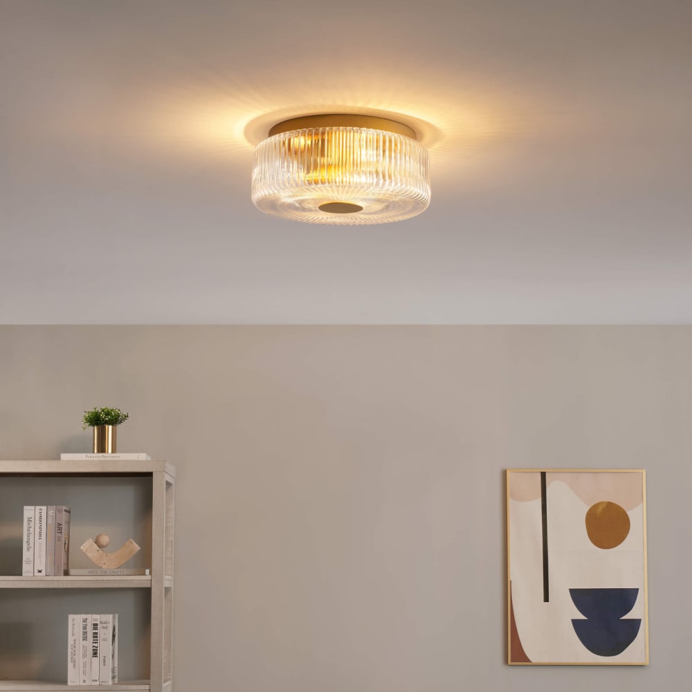 Plafonnier en verre transparent et doré 30 cm — vue 3