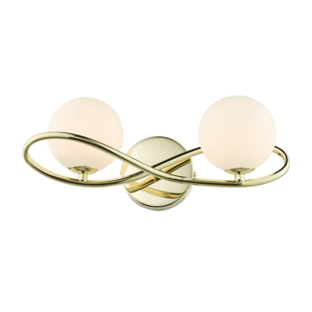 Kosilum Goldene Design-Wandleuchte mit zwei weißen Glaskugeln - Novale Gold Glas