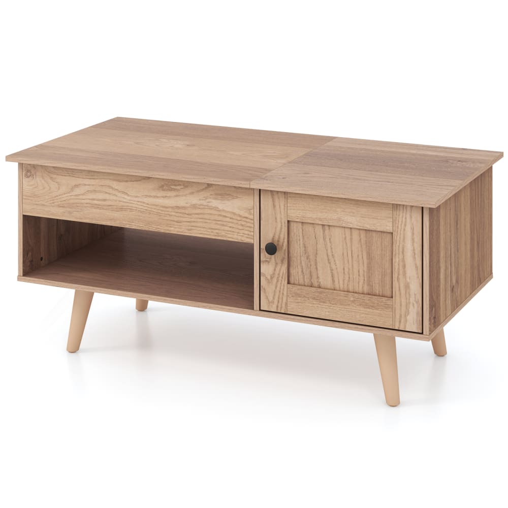 Giantex Couchtisch mit Hebeplatte aus Holzwerkstoff 100 x 50 x 60 cm, Natur Braun Holz