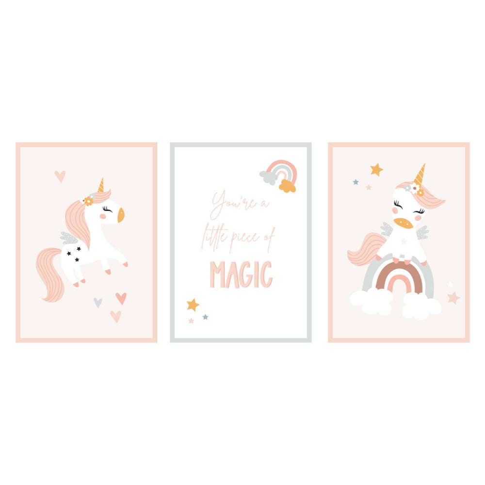 Decochic Kunstdruck-Set (3er-Set) Karamell-Einhörner Rosa 21x29,7 cm ROSA PVA - POLYVINYLACETAT Kinder