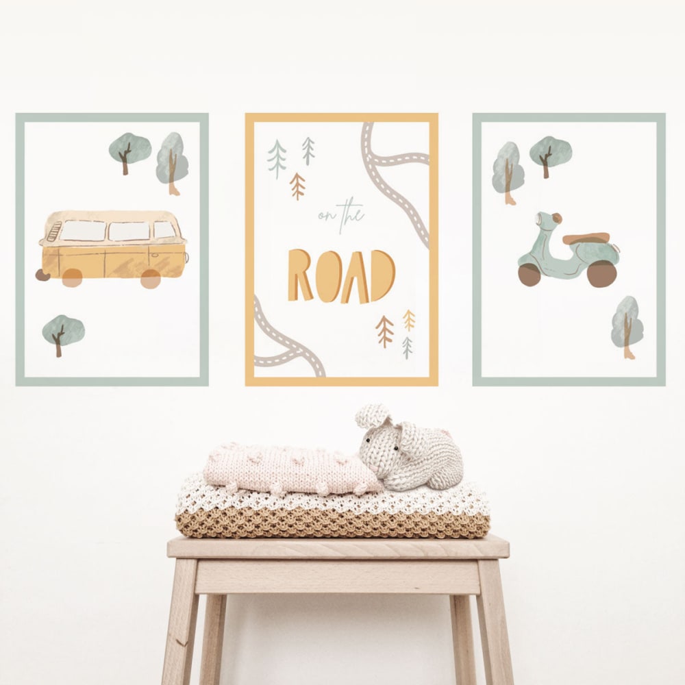 Kunstdruck-Set (3er-Set) Roadtrip Mehrfarbig 21x29,7 cm - Maisons