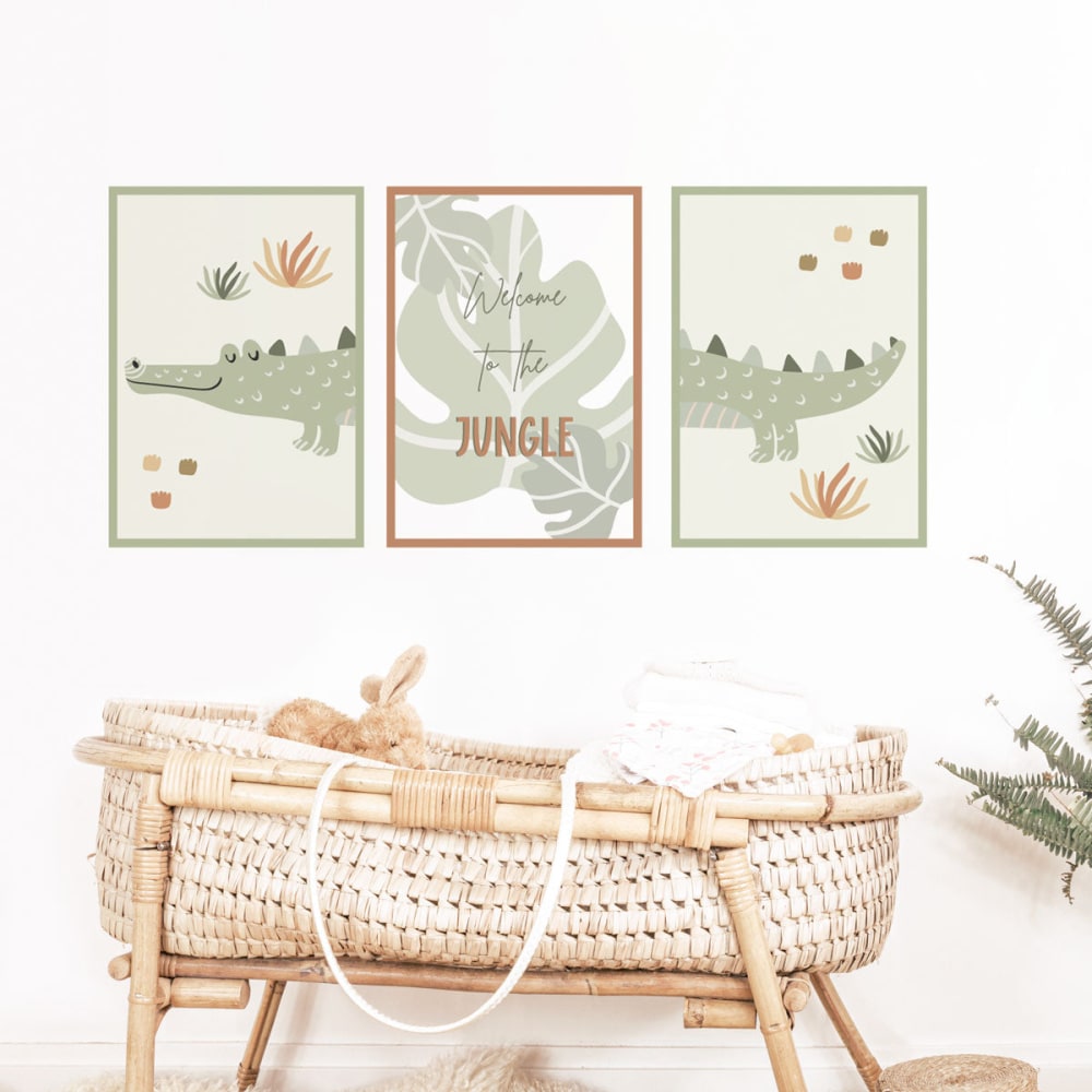 Kunstdruck-Set (3er-Set) Dschungeltiere Mehrfarbig 21x29,7 cm -