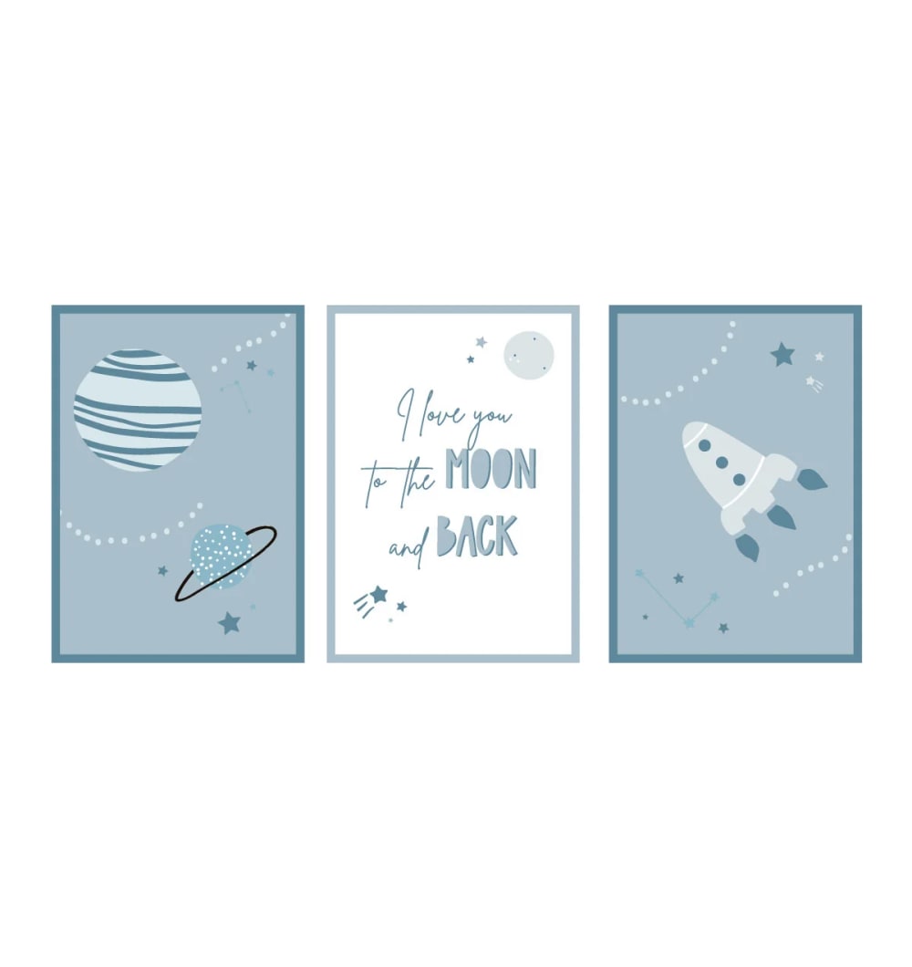 Decochic Kunstdruck-Set (3er-Set) Weltraum Blau 21x29,7 cm BLAU PVA - POLYVINYLACETAT Kinder