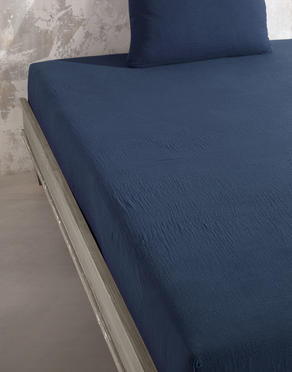 Drap housse 140x190 cm gaze de coton marine