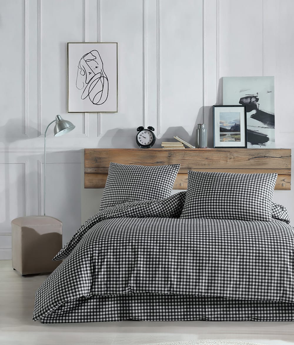 Blanc Avenue Bettwäschegarnitur 1 Bettbezug 200x200 cm+2 Kopfkissenbez 65x65 cm Schwarz Öko-Tex Zertifikat Baumwolle
