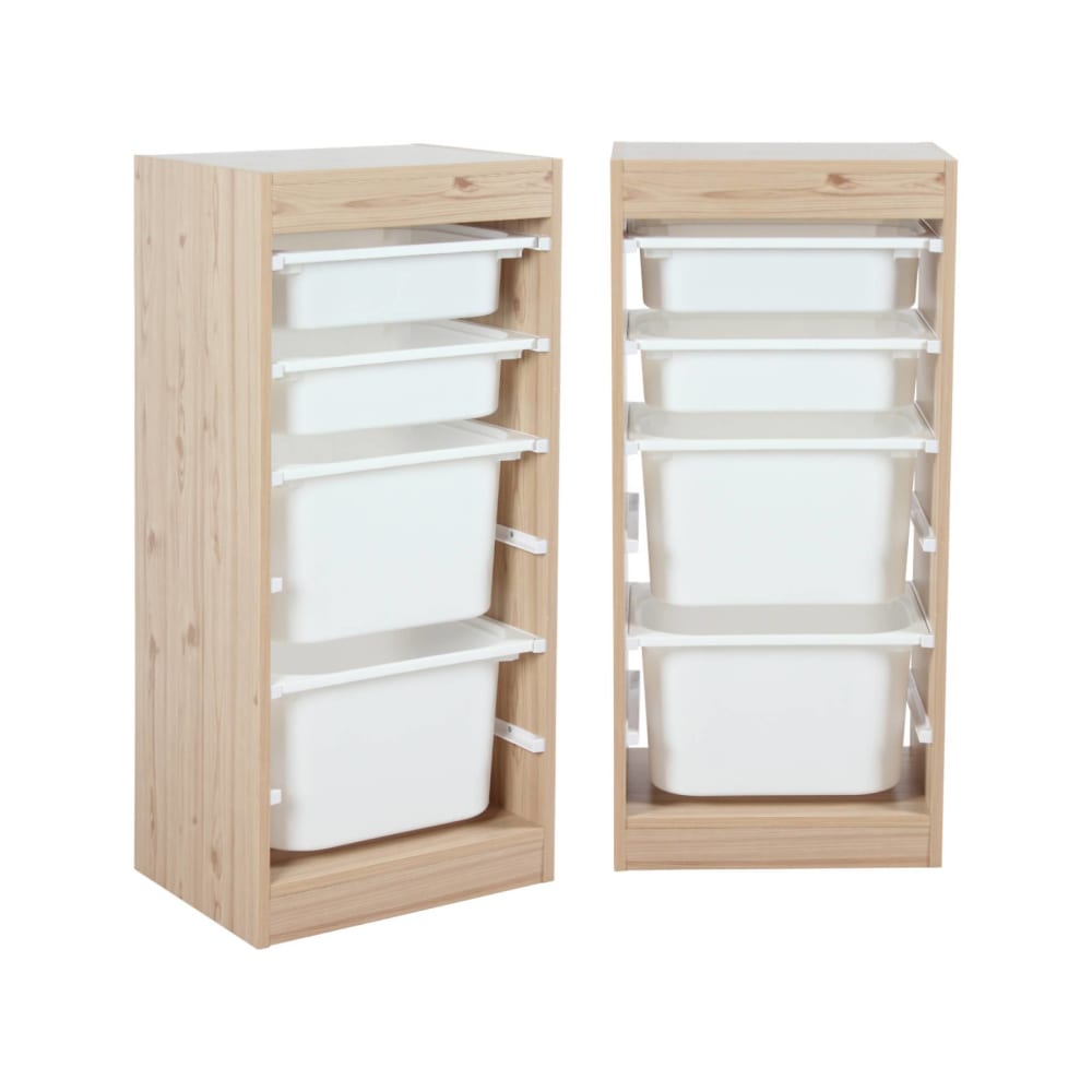 Lot de 2 meubles de rangement enfant 4 bacs de rangement, naturel