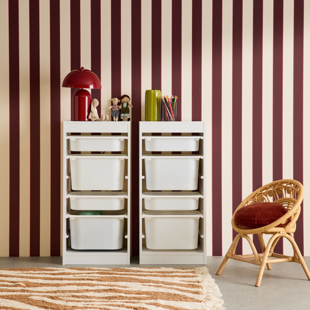 Lot de 2 meubles de rangement enfant 4 bacs de rangement, blanc