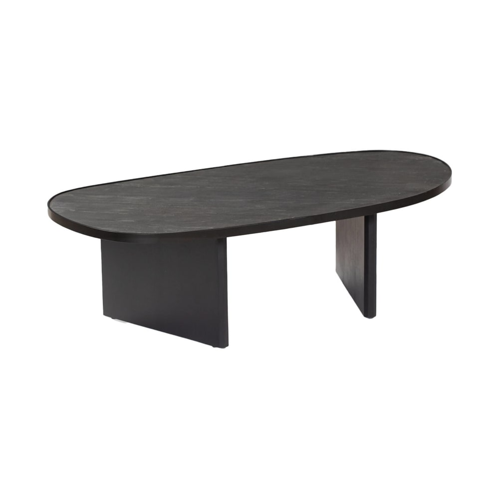Table basse ovale bois de manguier et placage pierre noire