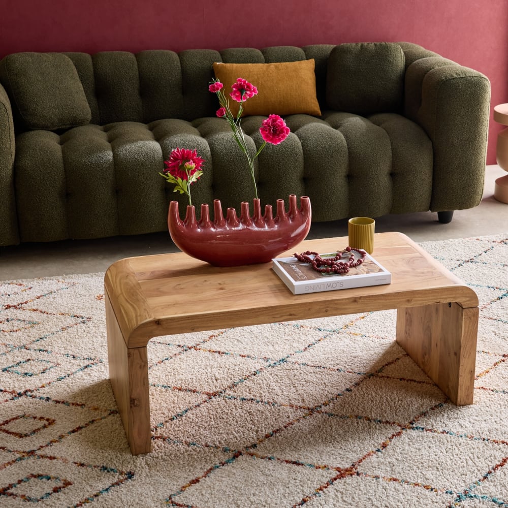 sweeek Rechteckiger Couchtisch aus massiver Akazie naturfarben 100 cm style exotic Beige Holz