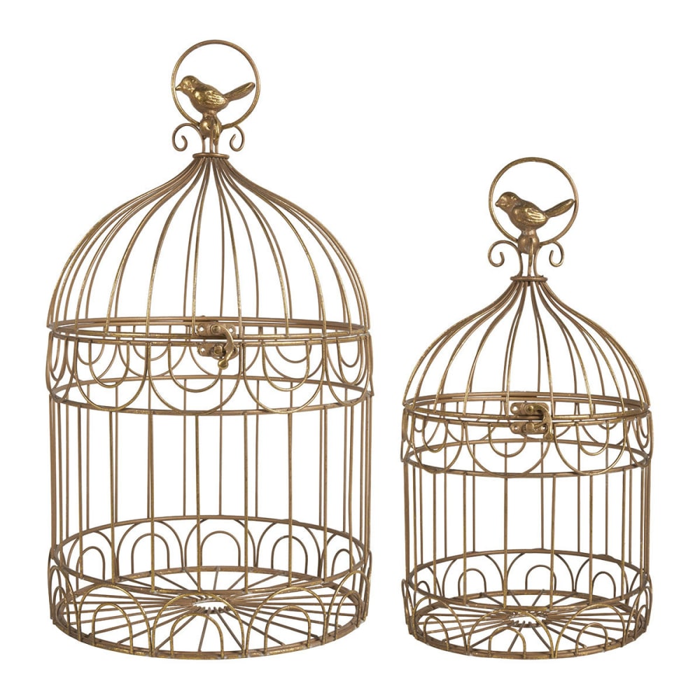 Mathilde M Set de 2 cages à oiseaux en métal Doré