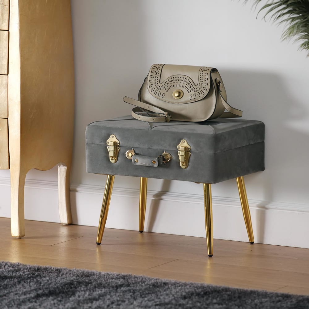 Banc avec pied de lit de style classique en aggloméré gris foncé - Maisons du Monde