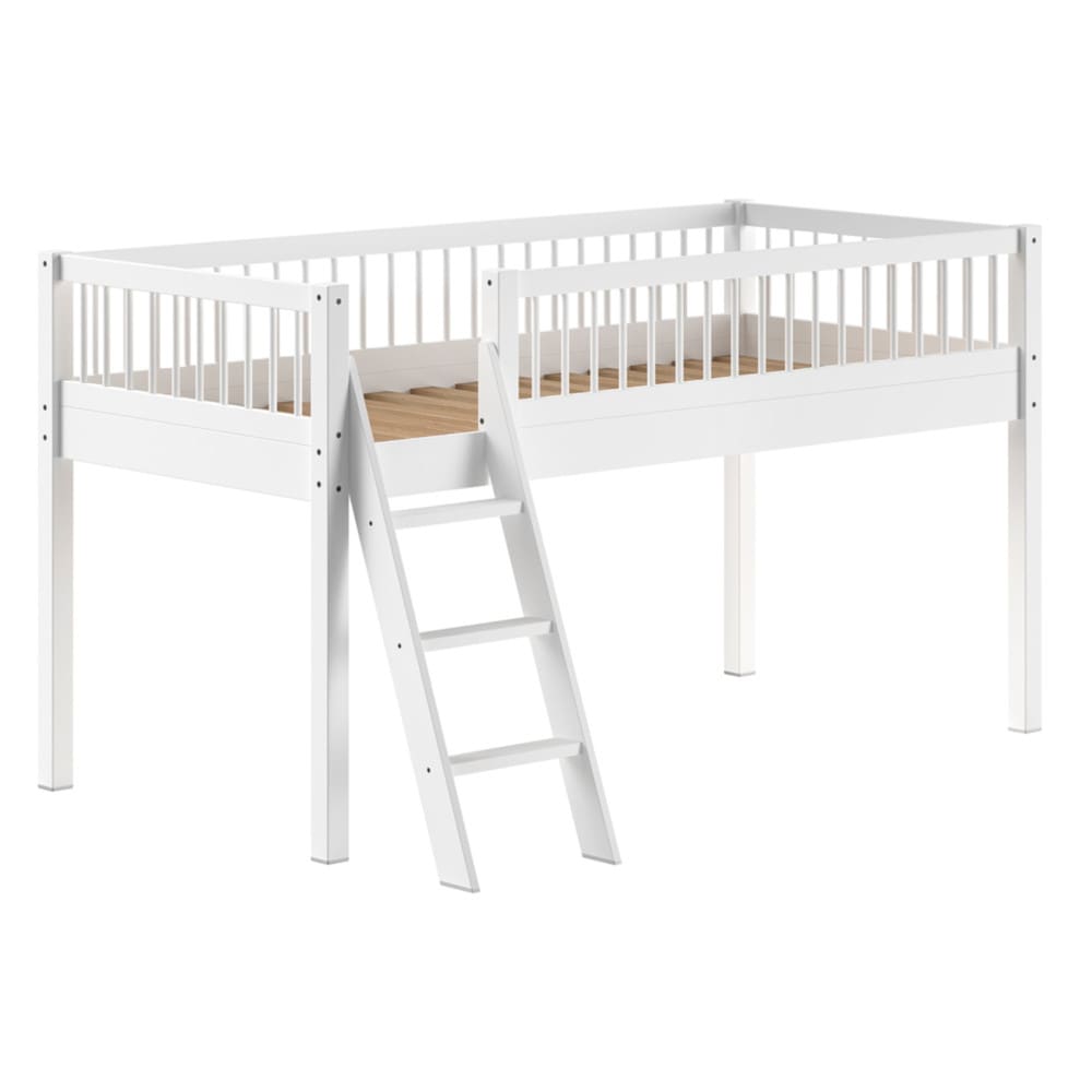 Lit mi-hauteur en hêtre massif blanc 90x200