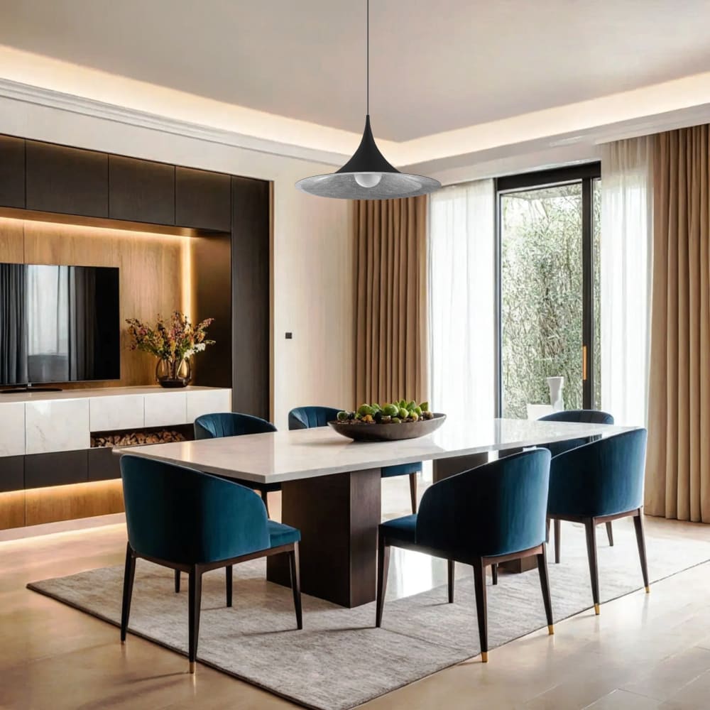 Suspension en métal noir et feuille d'argent interne E27