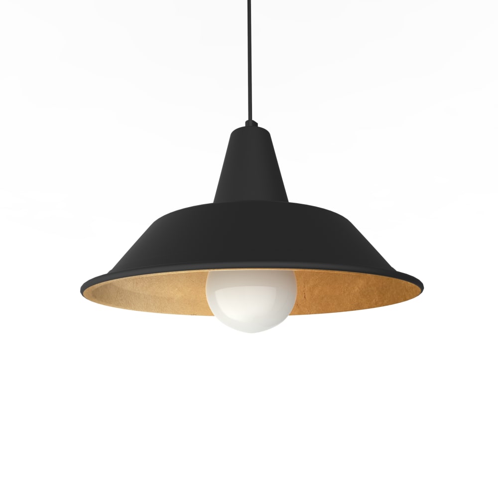 Suspension en métal noir mat et feuille d'or interne E27