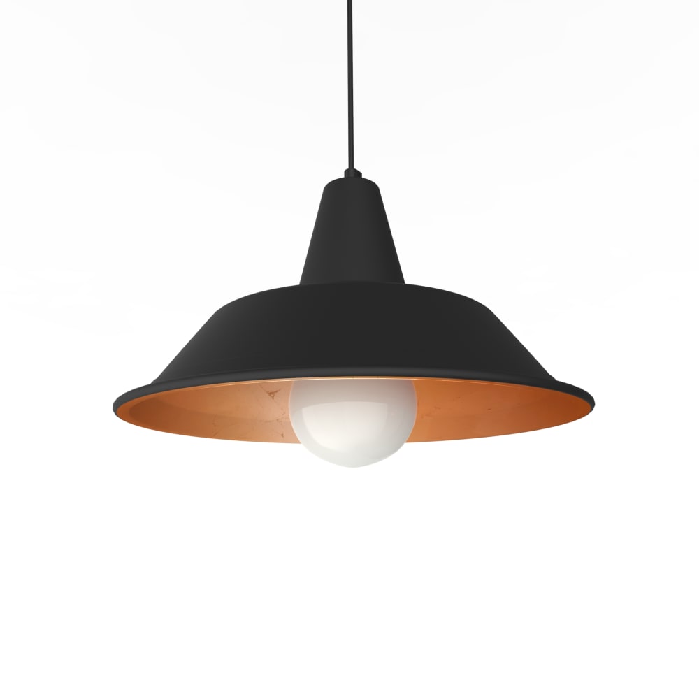 Suspension en métal noir mat et feuille cuivre interne E27