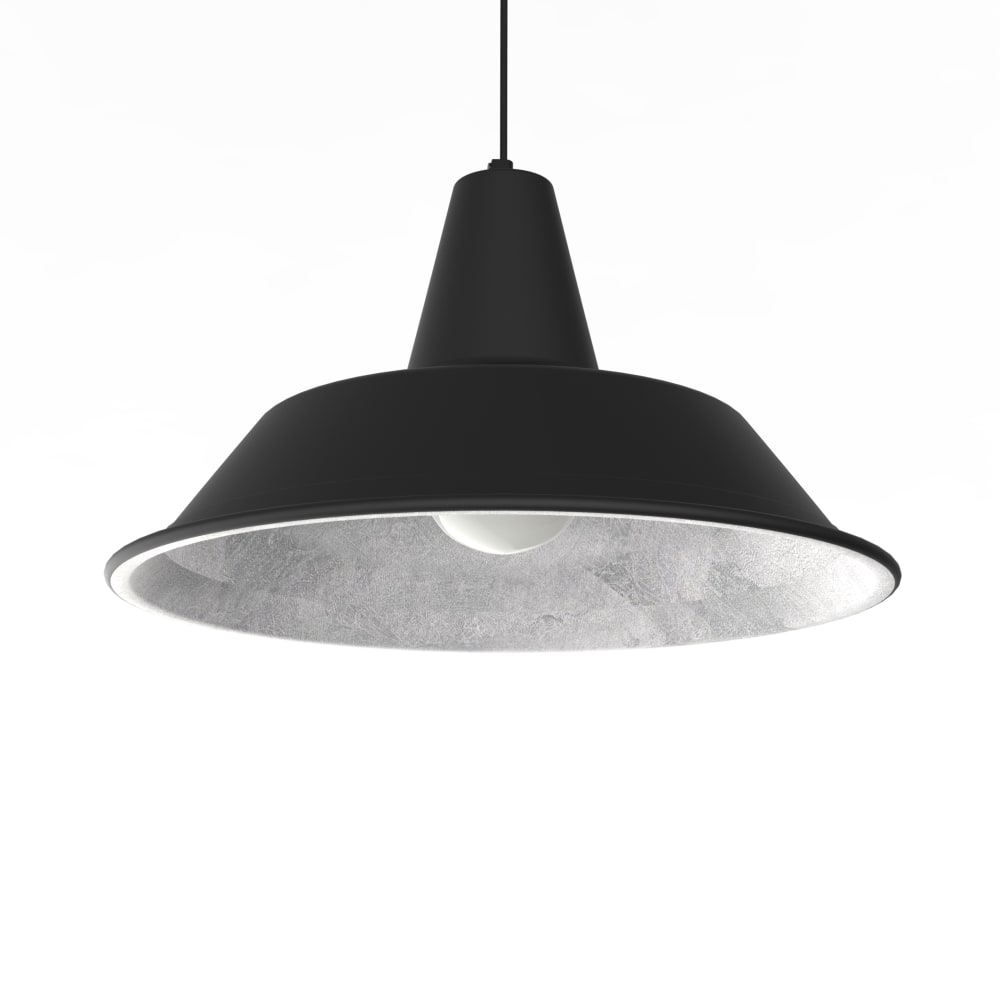 Suspension en métal noir mat et feuille d'argent interne E27