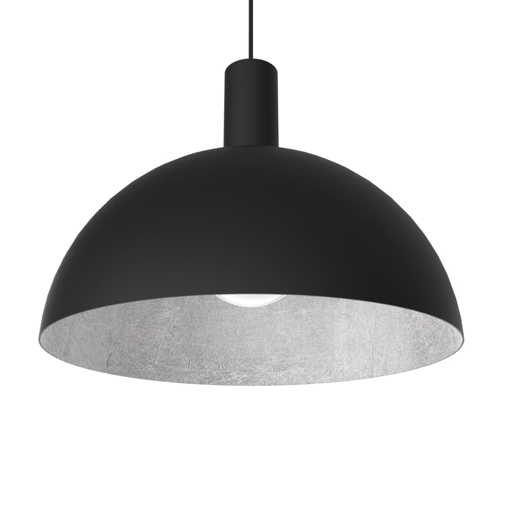 Suspension en métal noir et feuille d'argent interne E27