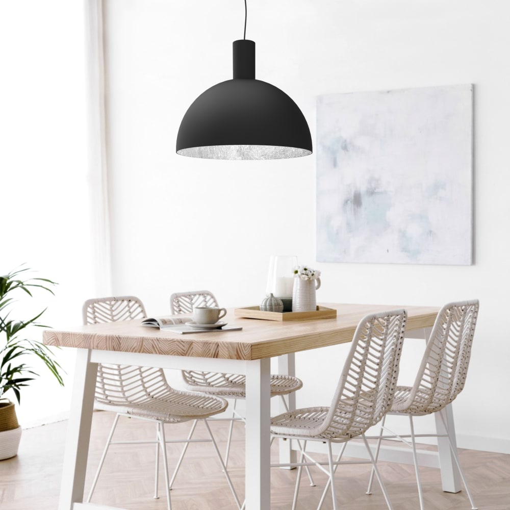 Suspension en métal noir et feuille d'argent interne E27