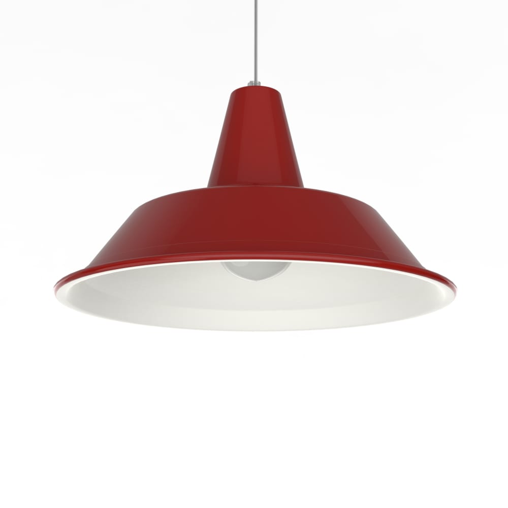 Suspension en métal rouge brillant et blanc interne E27