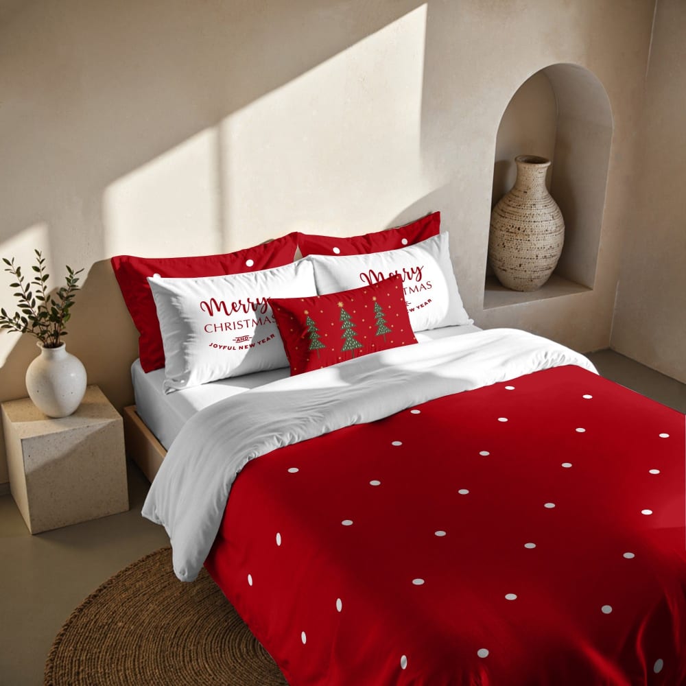 Funda nórdica navidad algodón rojo 90 (155x220cm)