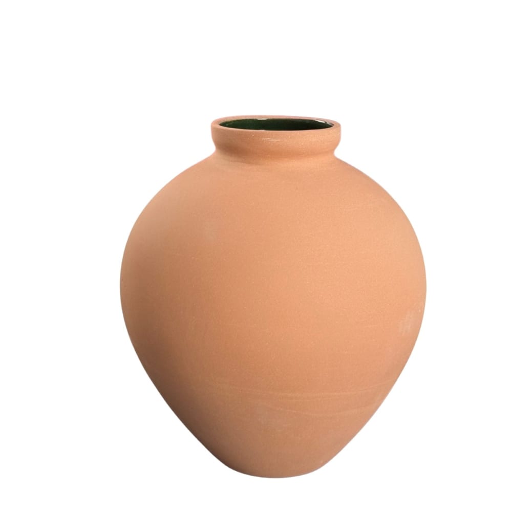 Vase artisanal en terre cuite - intérieur émaillé vert H.29cm
