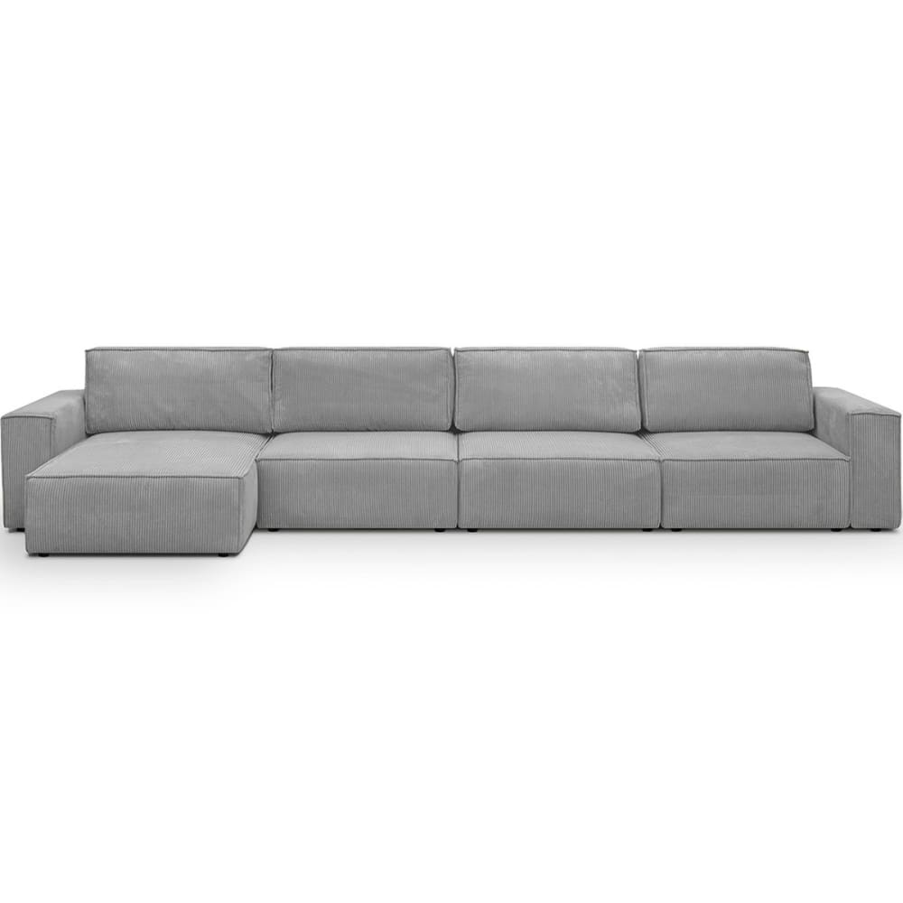 Canapé d'angle modulable 6/7 places en velours côtelé gris clair